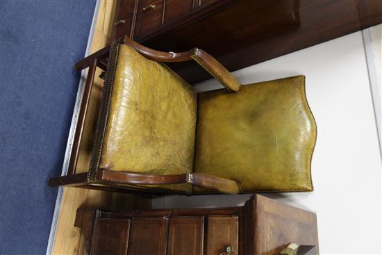 A George III style mahogany framed Gainsborough chair,